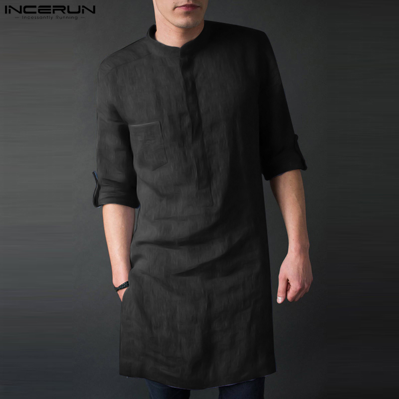 Kurta Men Cotton - INCERUN Męskie koszulki z długim rękawem