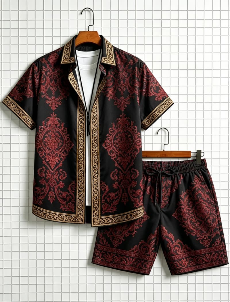 Ethnic Style - Męski zestaw: koszula z krótkim rękawem