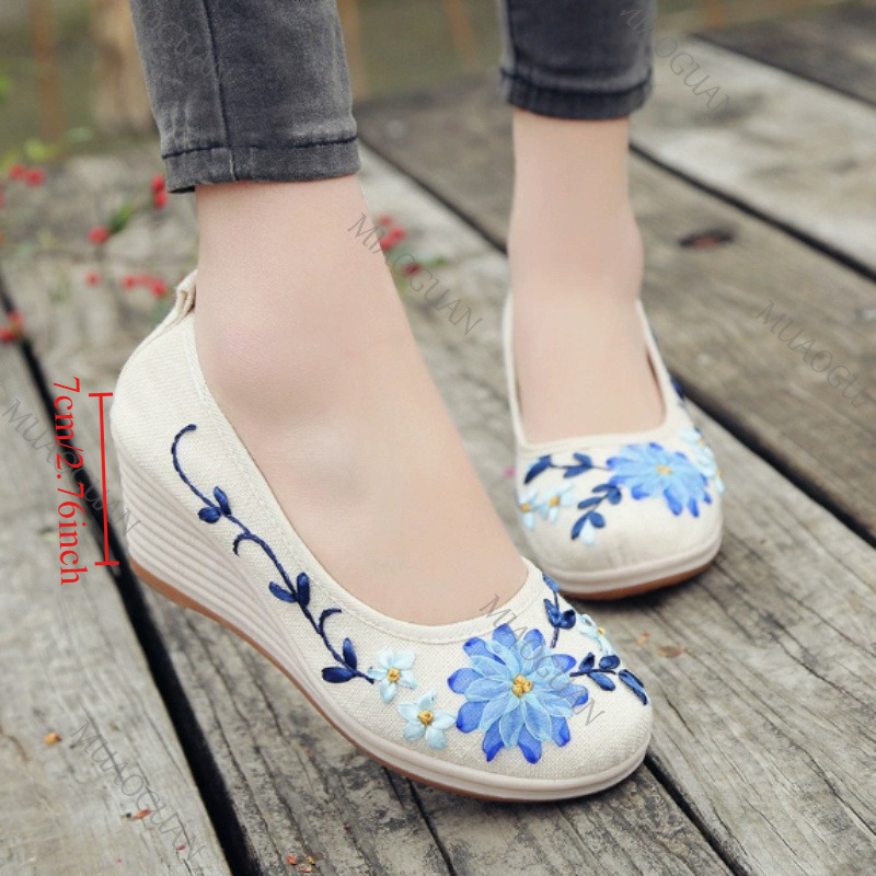Ethnic Fashion In - Haftowane damskie wygodne buty na koturnie