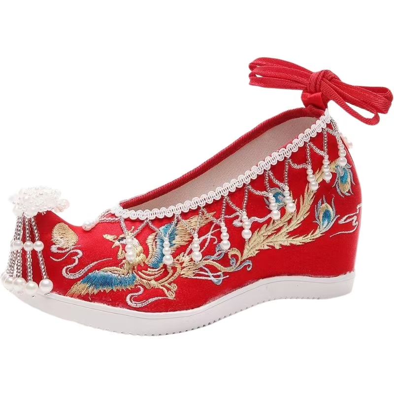 Ethnic Style - Damskie Nowe Czerwone Haftowane Buty Ślubne